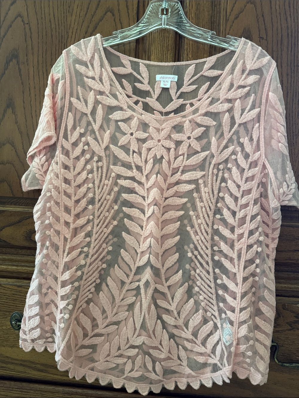 Xhilaration Peach Embroidered Lace Short Sleeve Blouse